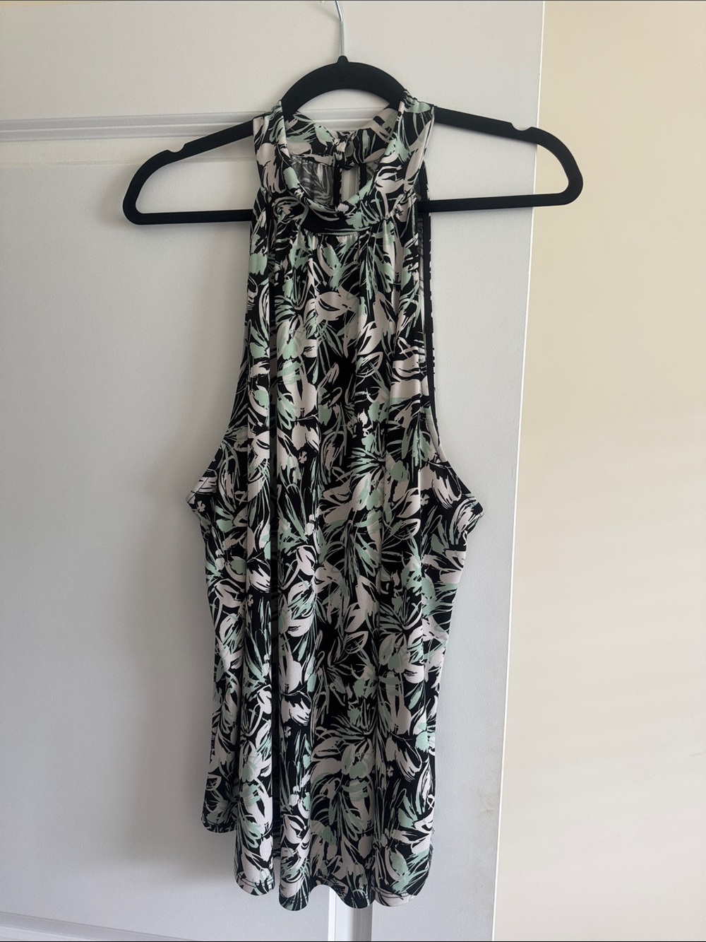 Kaileigh Black, White & Mint Green Floral Halter Tank